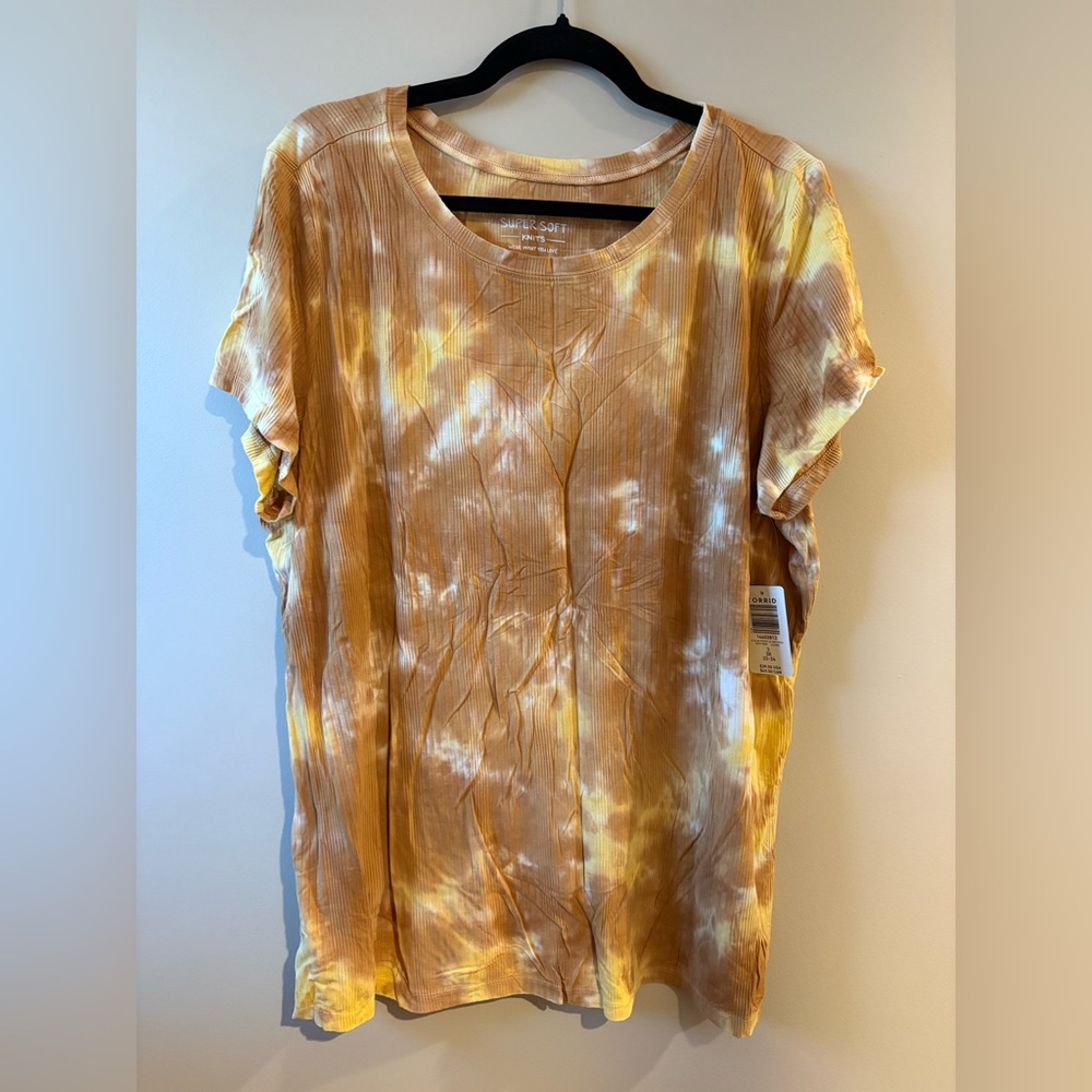 Torrid Super Soft Knit Ribbed Mustard Yellow Tie-Dye Top Plus Size 3X NWT